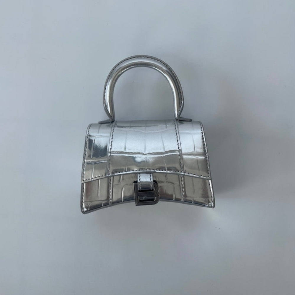 BALENCIAGA | MINI EMBOSSED HOURGLASS BAG | SILVER